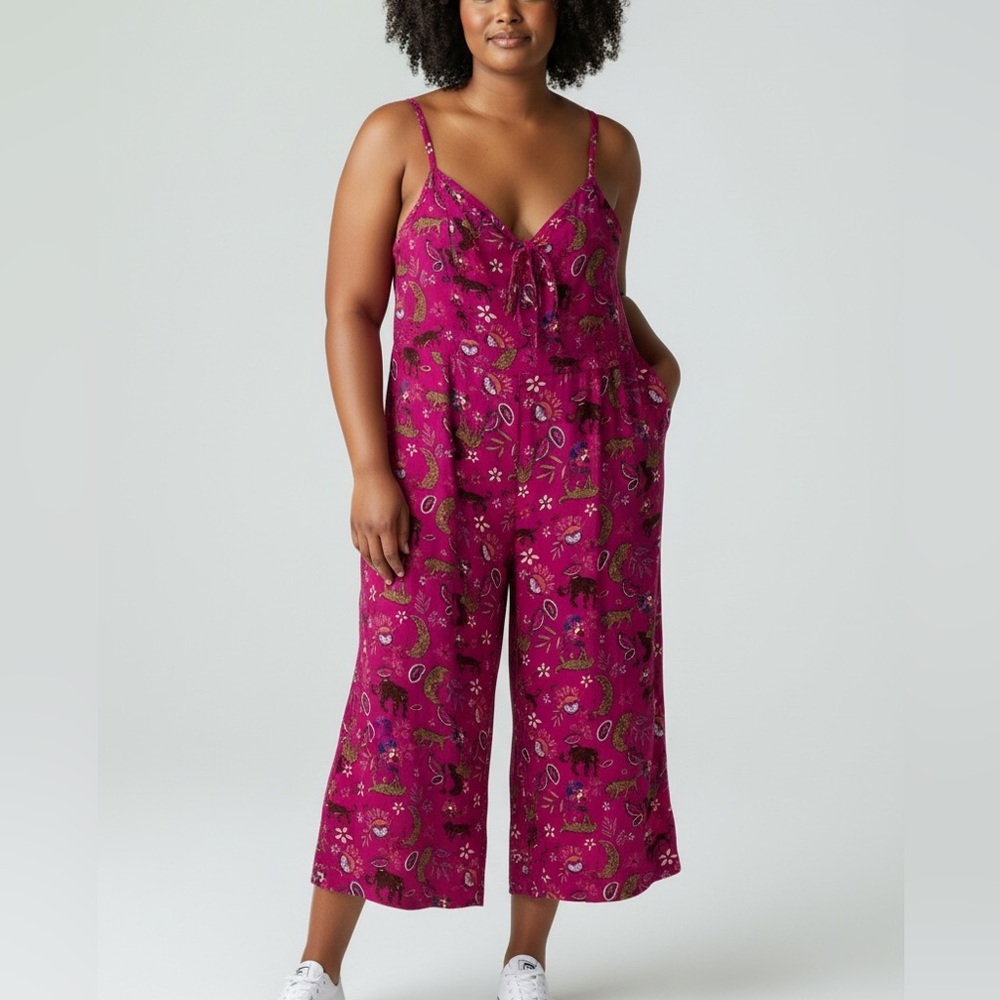 Torrid Pink Floral animal print Jumpsuit sleeveless size 4